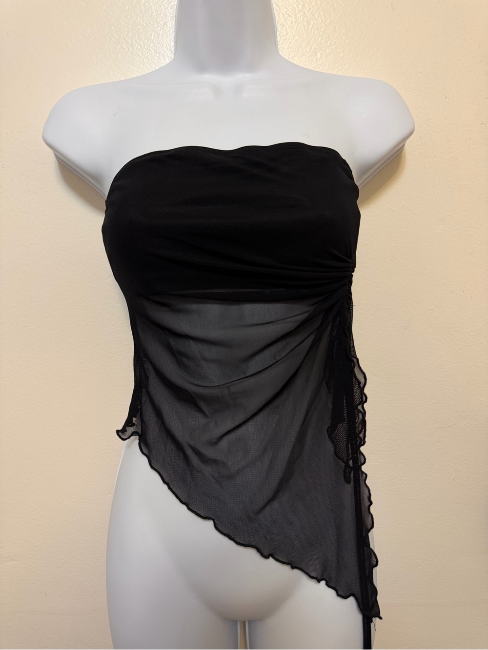 SHEIN Black Strapless Ruched Mesh Top - Picture 4 of 7